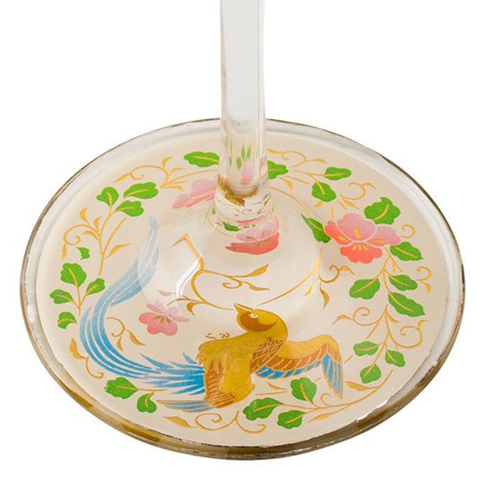 21-7蒔絵ワイングラス  瑞鳥（白）