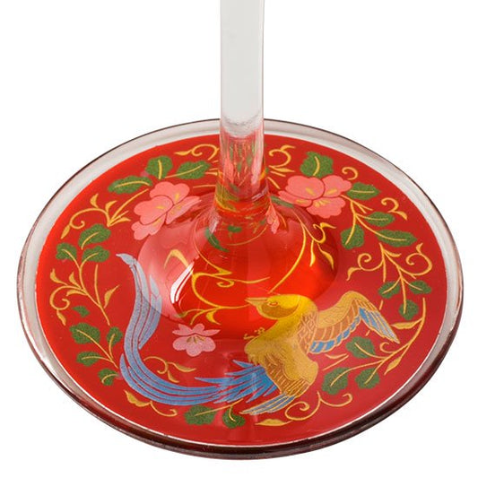 21-8蒔絵ワイングラス  瑞鳥（朱）