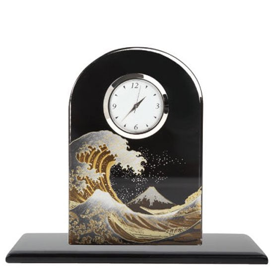 蒔絵ガラス置き時計 浪裏
