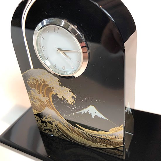 蒔絵ガラス置き時計 浪裏