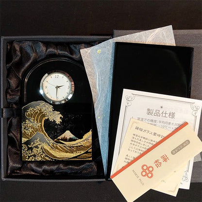 蒔絵ガラス置き時計 浪裏
