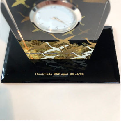 蒔絵ガラス置き時計 波に鶴