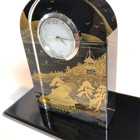 蒔絵ガラス置き時計 山水