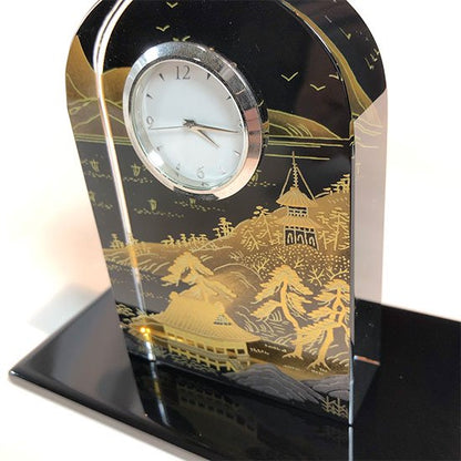 蒔絵ガラス置き時計 山水
