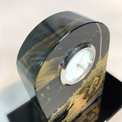 蒔絵ガラス置き時計 山水