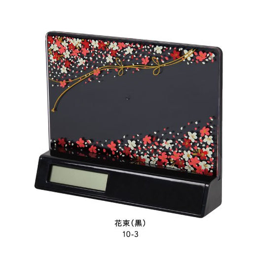 10-3 蒔絵時計付き写真立て「集い」 花束（黒）