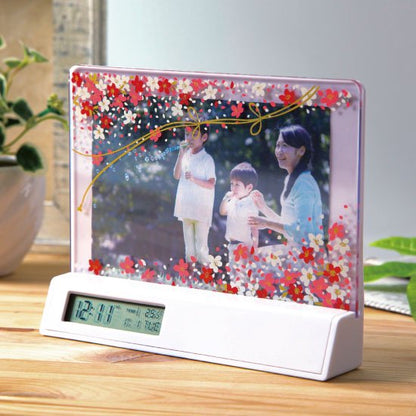 10-3 蒔絵時計付き写真立て「集い」 花束（黒）