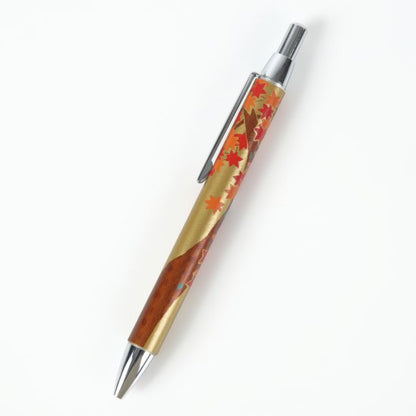 13-4 蒔絵ボールペン・本革巻き・金革・桐箱入り・紅葉