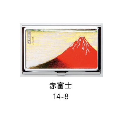 14-8 蒔絵カードケース シルバー 桐箱入り・赤富士